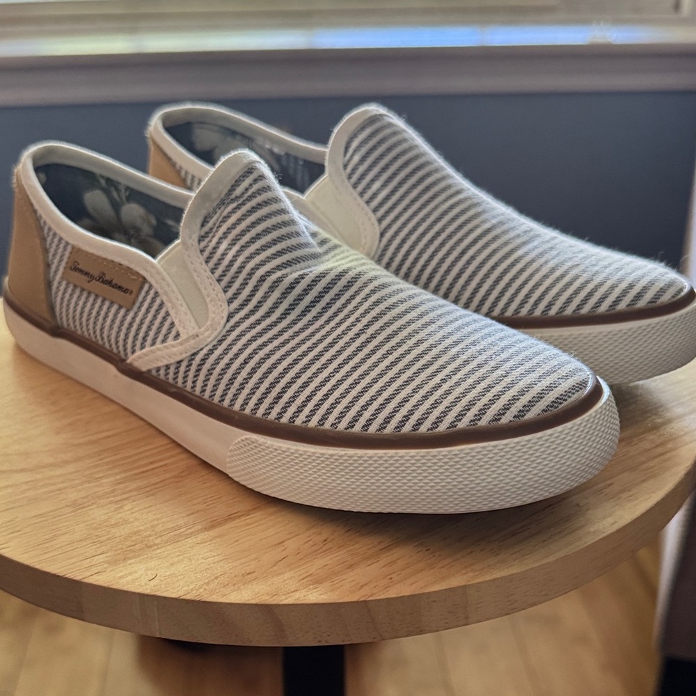 Tommy Bahama Women’s Navy and White Striped Loafers